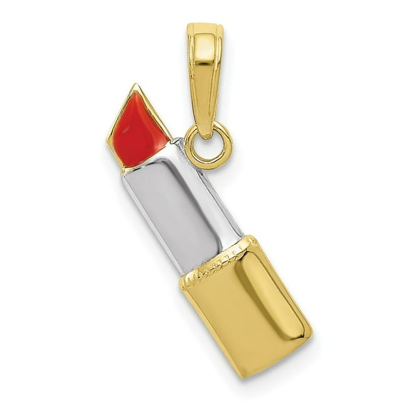 FB Jewels 10K Yellow Gold with Rhodium Enameled Lipstick Charm Pendant
