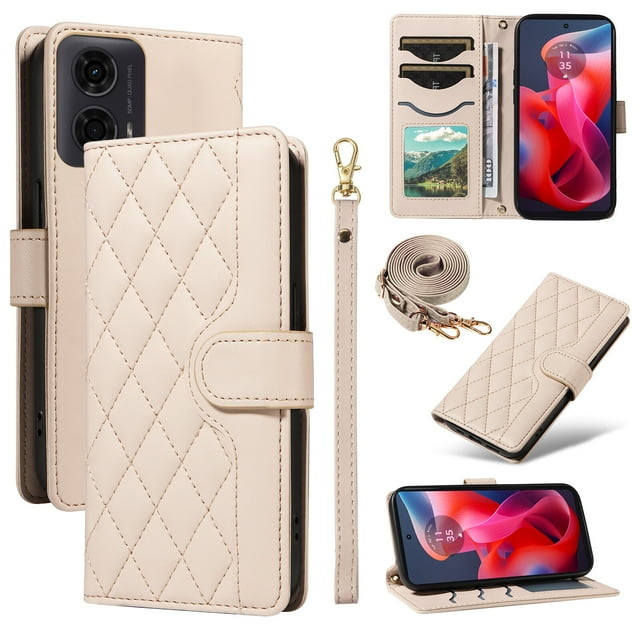 Motorola MOTO E14 Phone Case , Wallet Flip Cover Adjustable Crossbody Lanyard Magnetic Card Slots