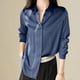 thumbnail image 2 of Blusa de satén de seda con botones para mujer - Manga larga, cuello en V, corte holgado, camisa informal para la oficina, 2 of 8