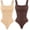 Beige+Brown, variant on Tummy Control Shapewear Bodysuit for Women Scoop Low Back Thong Bodysuit Seamless Square Neck Body Shaper