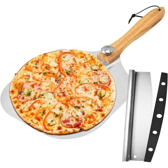 Pizza Paddle & Cutter Set - Pizza Peel Spatula & Pizza Rocker - Pizza Making Tools & Essentials for Family Pizza Nights - Indoor & Outdoor Pizza Oven Accessories for Kitchen