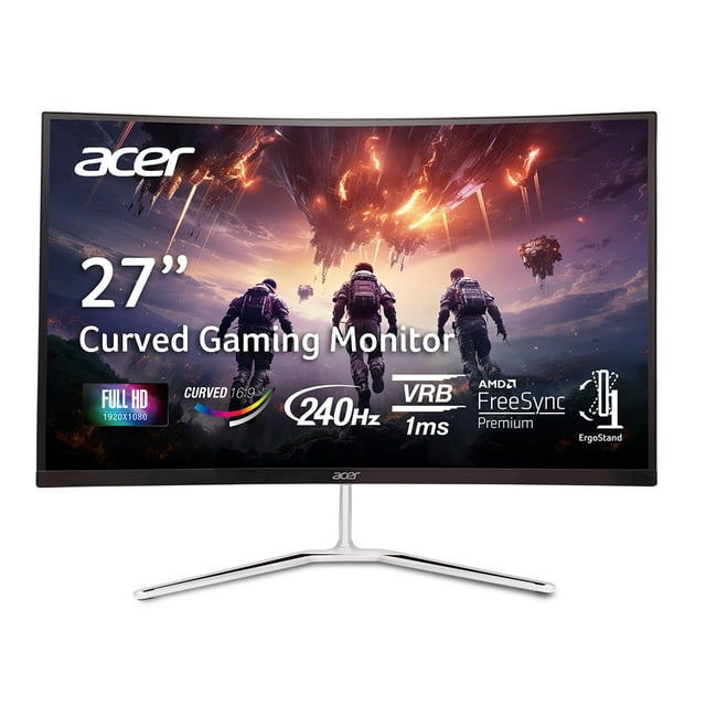 Monitor curvo para juegos de PC Acer Nitro 27" FHD 1920 x 1080 1500R | AMD FreeSync Premium | Actualización de 240 Hz | 1 ms VRB | Montaje VESA | HDR10 | 1 x Display Port 1.4 y 2 x HDMI 2.0 | EDA270 X