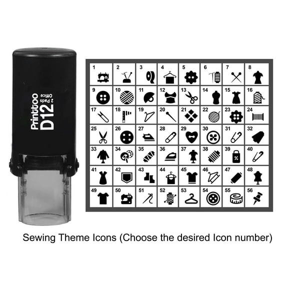 Printtoo Personalized Sewing Theme Icons Round Rubber Stamp Self Inking Stamper 12 mm-Black