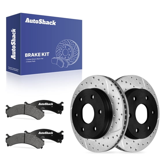 AutoShack Front Vented Drilled & Slotted E-Coated Brake Rotors   Ceramic Pads 6-PC Brake Kit Replacement for 2003-2007 Chevrolet Express 2500 2003-2006 GMC Savana 2500 ShadowGuard 11.99" (304.6 mm)