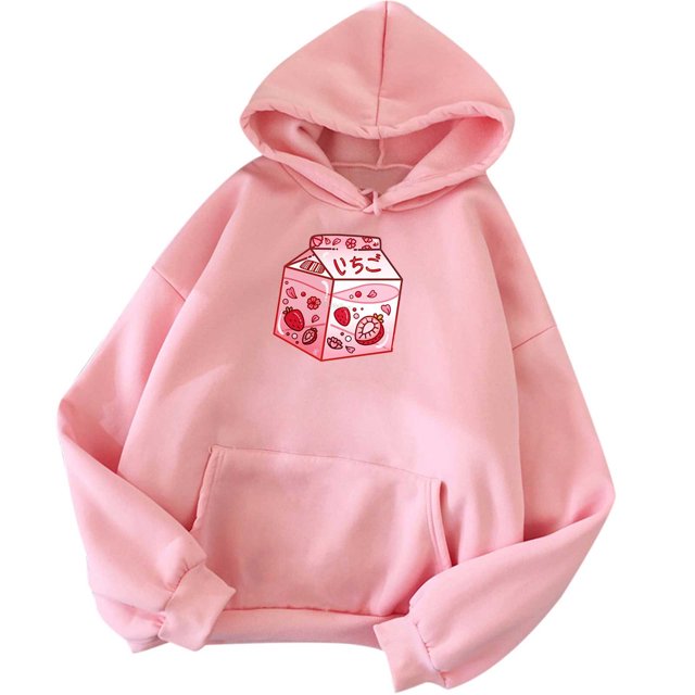 Pompotops Chandails en Molleton à Capuche pour Femmes, Imprimé Fraise, Manches Longues, Décontracté, avec Poche