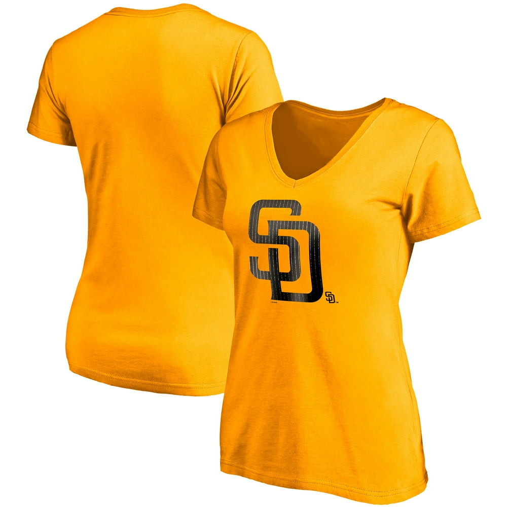 Women's Fanatics Branded Gold San Diego Padres Pinstripe Logo VNeck T