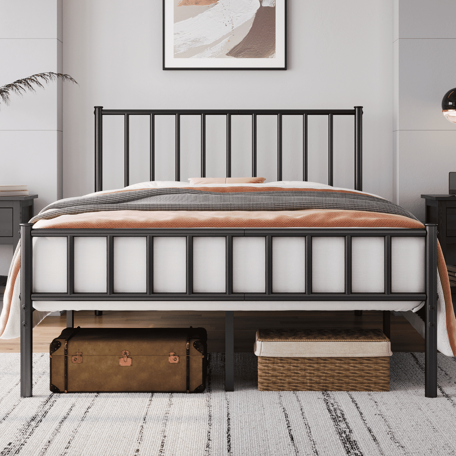 Renwick Full Size Metal Platform Bed with Headboard, Black