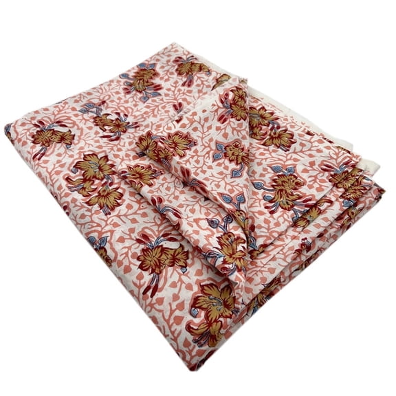 E-Tailor® Hand Block Printed Cotton Fabric by the Yard – 100% Pure Indian Cotton Floral Print Sewing Material for Quilting, Dressmaking, Apparel, DIY Crafts & Home Decor-1 Yard-Floral-Multicolor