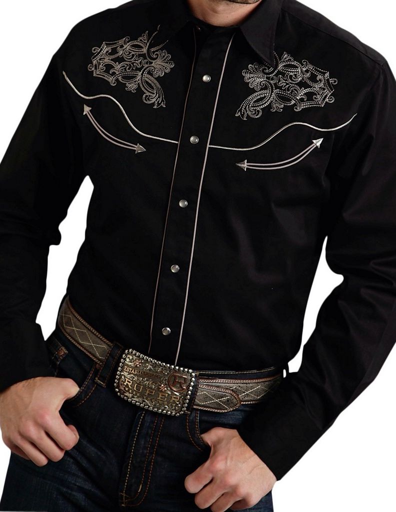 Roper Western Shirt Mens L/S Old West Smile Black 03-001-0040-0786 BL ...