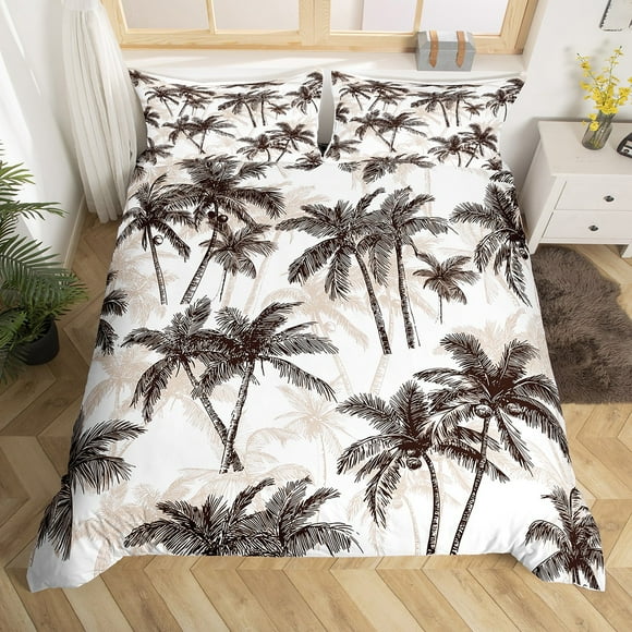 Erosebridal Coconut Tree Comforter Cover King, Palm Plants Duvet Cover King, Tropical Botanical Decor, 3pcs（No Comforter）