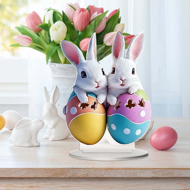 Adornos de Pascua, regalos de Pascua, decoración de mesa visual 2D de Pascua para el hogar, sala de estar y dormitorio, adornos de mesa para festivales, artículos decorativos.