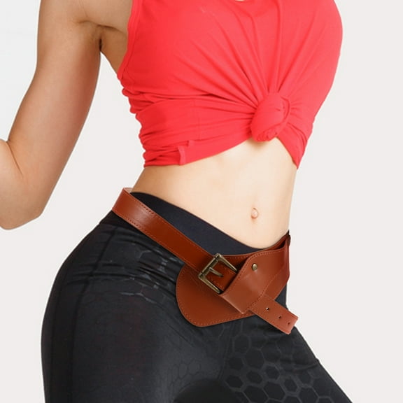 OFFIGAM Retro Style Waist Belts Womens Brown Faux Wide Adjustable Band for Dresses