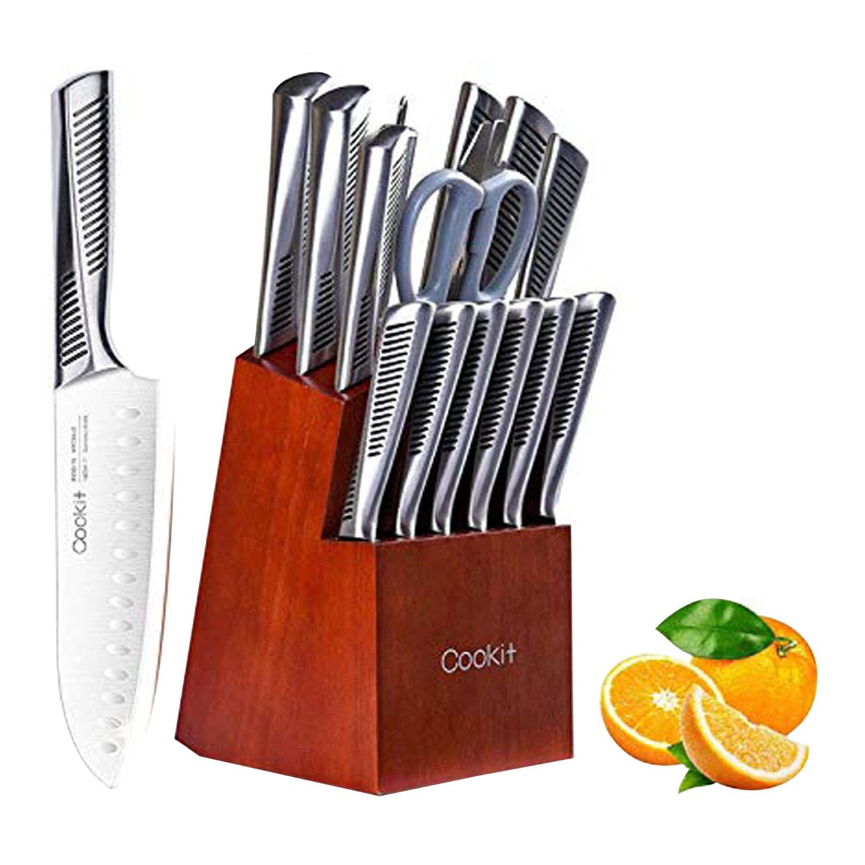 Cook N Home 02630 15-Piece Knife Set with Bamboo Storage Block, Stainless Stee Silver