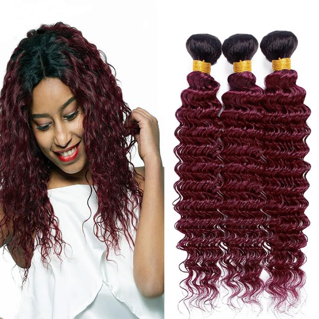 Extensiones de cabello Nuailisex Ombre Burgundy Deep Wave 35-45 cm