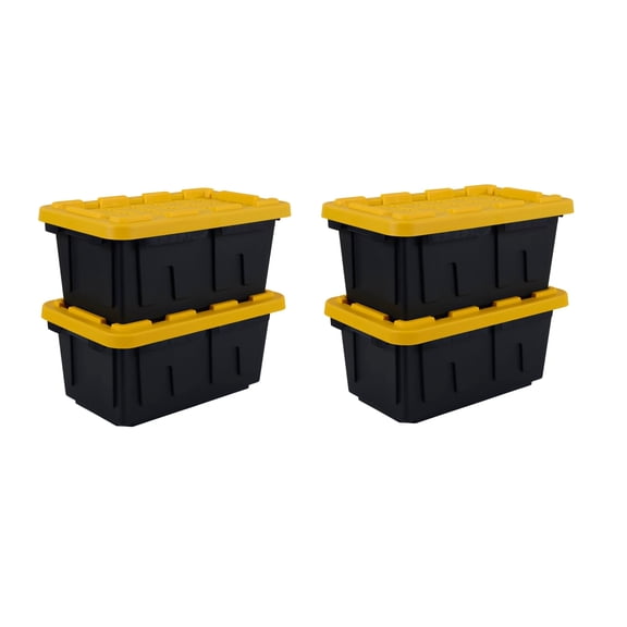 2 Gallon Small Heavy Duty Plastic Storage Tote Bins with Snap Lids, Black, Pack of 4