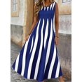 thumbnail image 6 of Plus Size Womens Blue And White Geometric Stripe Sleeveless Maxi Dress With Side Pockets, 6 of 6