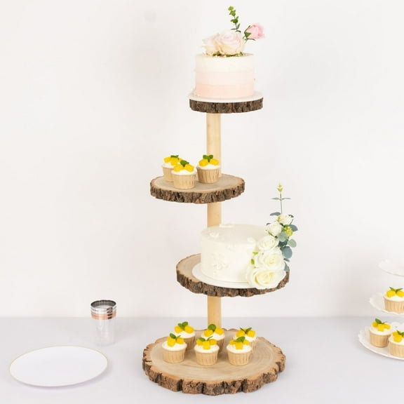 Balsa Circle 29 in tall 4 Tier Natural Rustic Wooden Cupcake Tower Stand Wedding Reception Events Favors Gifts Party