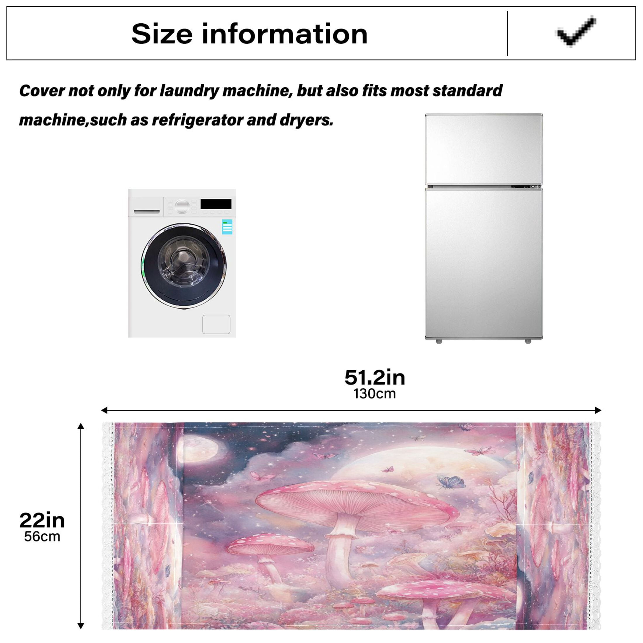 Washing Machine Cover 51.2x22in, Durable Polyester Dust Cover with Lace Trim and Side Pocket for Appliances Pink Mushroom Butterfly
