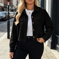 thumbnail image 3 of Iyufng Womens Collared Cropped Corduroy Jackets Button Down Open Front Long Sleeve Casual Shacket Outerwear, 3 of 9