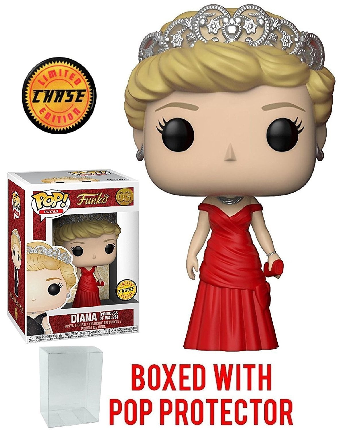 Funko Pop! Royals: The Royal Family - Diana Princess of Wales Red Dress  Chase Variant Limited Edition Vinyl Figure with Pop Box Protector