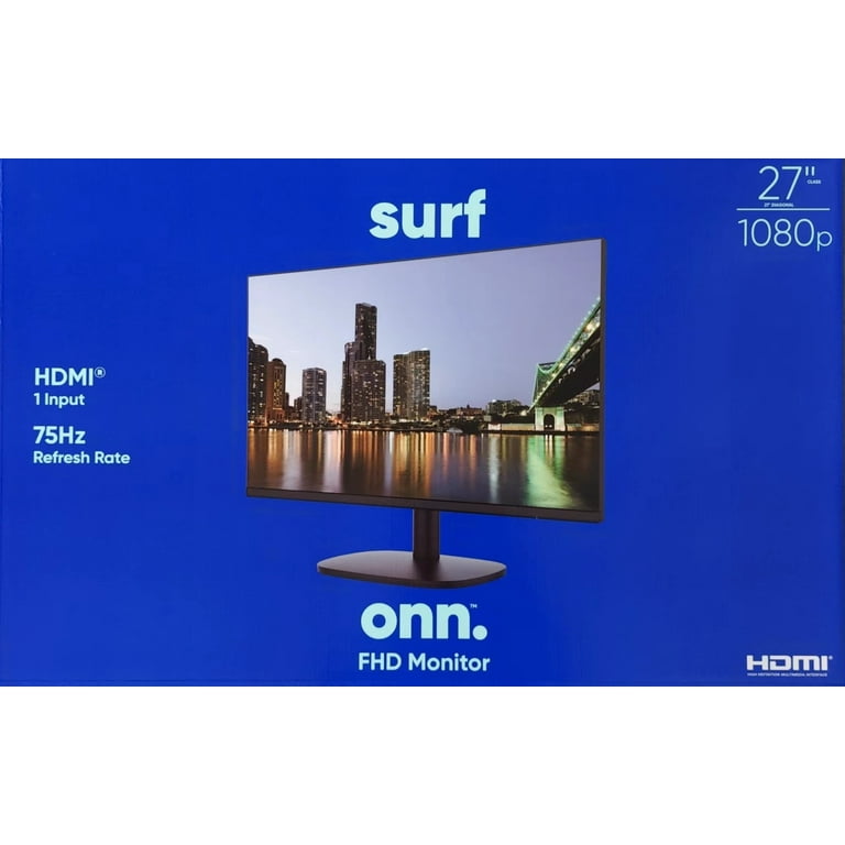 Onn 27” Computer Monitor 1080p 75 outlet Hz FHD LED VGA / HDMI Connections