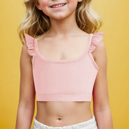 Gamivast Girls Square Neck Training Bra Cute Ruffle Sports Bra Preppy Comfy Dance Yoga Crop Top Solid Color Tank Tops Pink 5T Camiseta De Para Niños Flash Deals