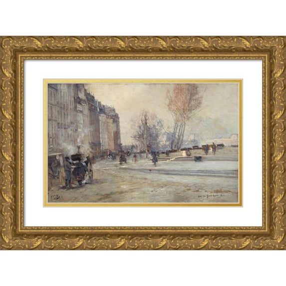 Eugène Louis Gillot 14x10 Gold Ornate Wood Frame and Double Matted Museum Art Print Titled - The Quai Des Grands Augustins (1901)