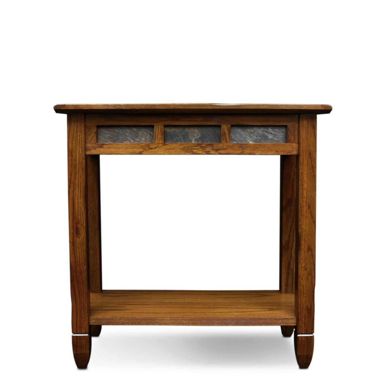 HomeStock Gothic Glamour Rustic End Table, Distressed Rustic Oak, Decorative Slate Details, Space-Saving Design, Perfect for Small Spaces and Cozy Corners