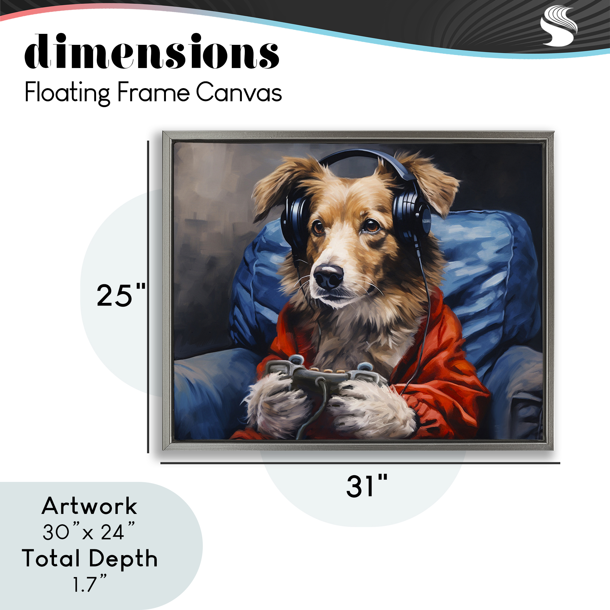 Game Master Dog Gray Framed Floater Canvas Wall Art, design by Shawna Stewart