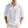 thumbnail image 2 of Men's Linen Shirts Casual Long Sleeve Polo Shirts Classic Button Down Collared Golf T-Shirts Lightweight Fall Tops, 2 of 9