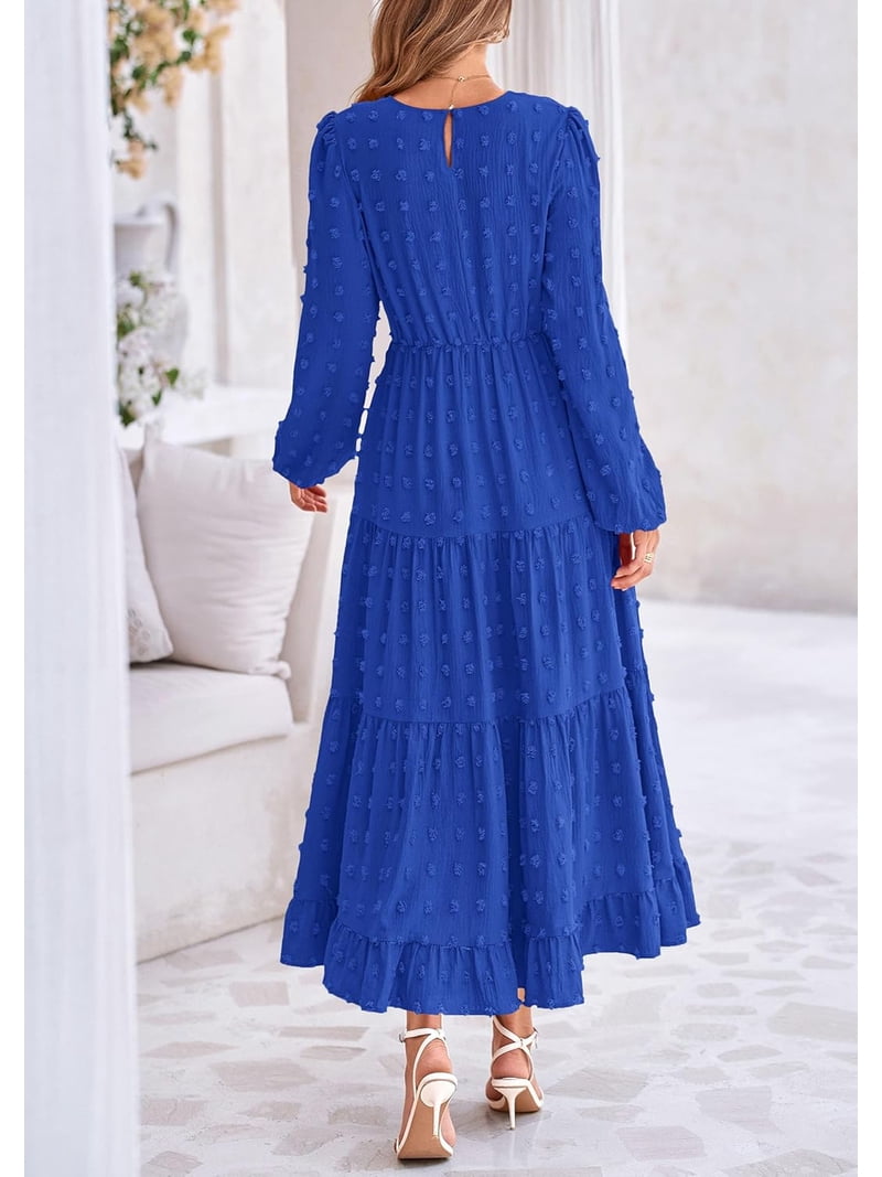 Women's Fall Elegant Long Sleeve Maxi Dress Swiss Dot A Line Flowy Casual  Holiday Party Going Out Dresses - Walmart.com