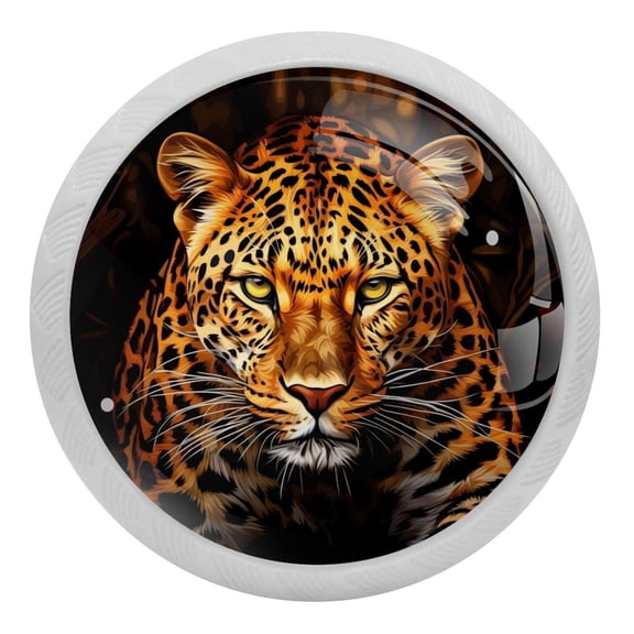 4 Pcs Leopard Animal Crystal Glass Drawer Knob Pull Handle Ergonomic 30mm Glow in The Dark Furniture Cabinet Handle for Kitchen Dresser Cupboard Wardrobe