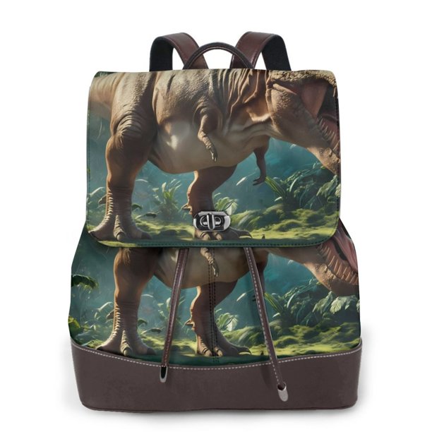 Easygdp Green Forest Dinosaur Mochila de Cuero para Mujeres, Bolso de Hombro, Bolsos de Mano de Moda para Trabajo y Viajes