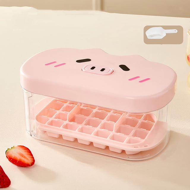Bandeja para cubitos de hielo con forma de cerdito y molde de silicona a presión: un solo botón para extraer fácilmente el hielo, silicona de grado alimenticio, incluye pala para hielo, divertida