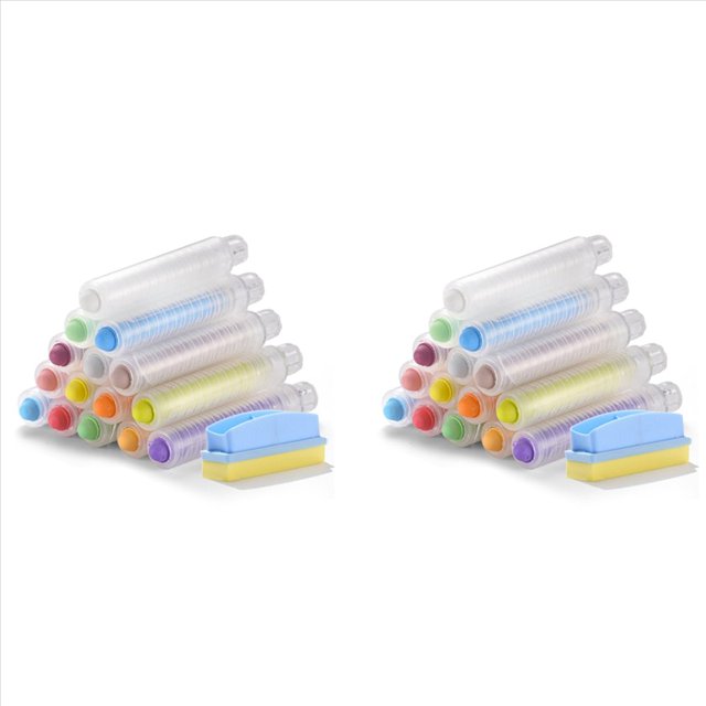 Juego de Tiza Sin Polvo de 30 Piezas con Borrador de Pizarra, Tiza de Color con Soporte, Tiza de Color para Acera para Niños, Pintura de Tiza