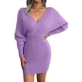 thumbnail image 2 of Women'S Cocktail Batwing Long Sleeve Wrap Knit Sweater Mini Dress, 2 of 9