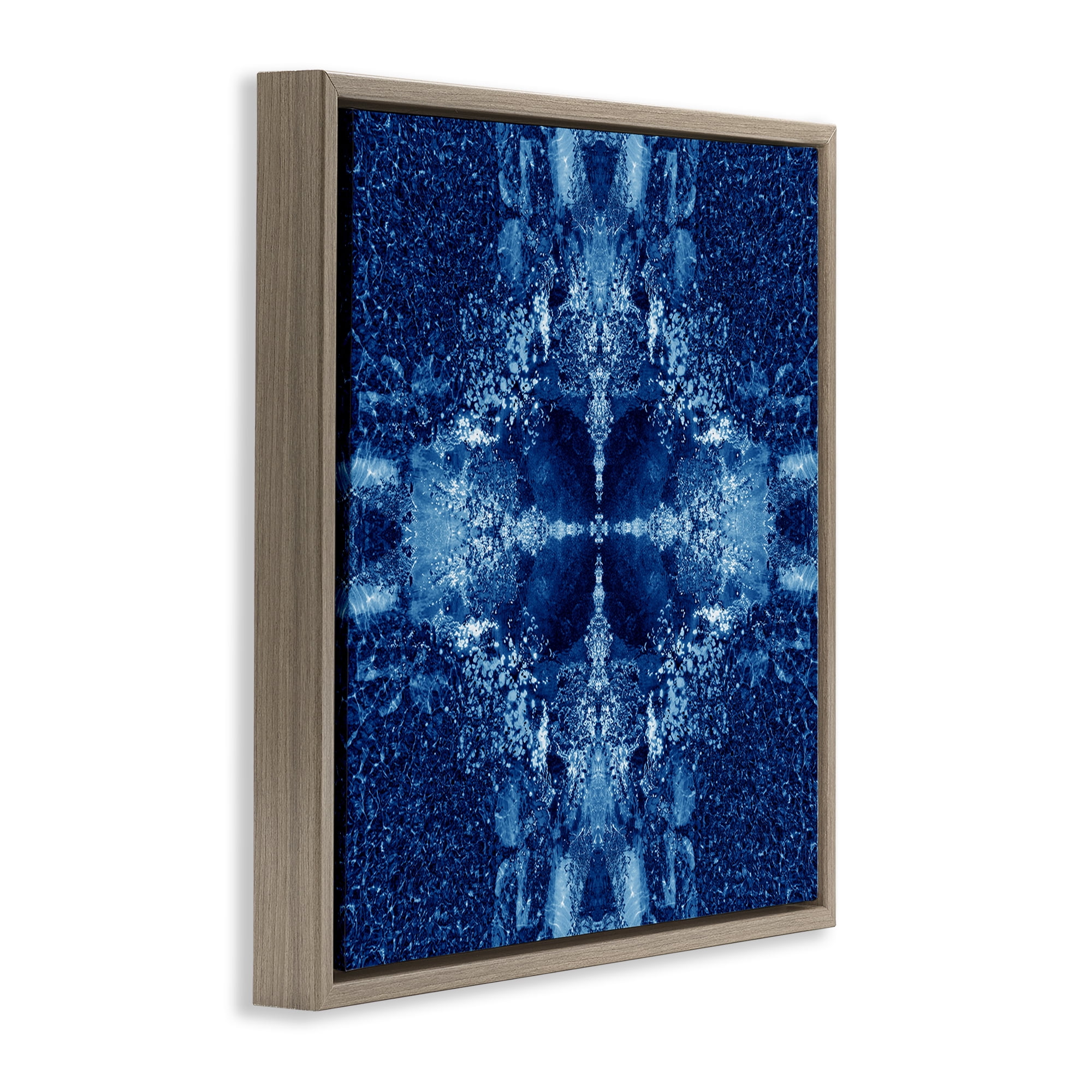 Stupell Industries Blue Detailed Symmetry Abstract Painting Brown Floater Framed Canvas Art Print Wall Art, 18 x 18