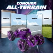 Tecnock Remote Control Car for Boys Girls, 2.4GHz 4WD Gesture Sensing RC Stunt Car Toys - 360° Rotating Double Sided Hand Controlled RC Cars with LED Lights, Gifts for Kids Ages 6-8, 8-12, Purple