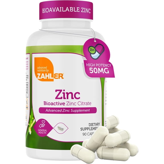 Zahler Zinc 50mg, Supports Immune and Antioxidant Protection, Certified Kosher, 90 Capsules