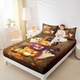 thumbnail image 3 of Manfei Cartoon Pumpkin King Sheets 4pcs, Kawaii Black Cat Ghost Happy Halloween Bedding, Orange Brown White,1 Fitted Sheet, 1 Flat Sheet and 2 Pillowcases, 3 of 5