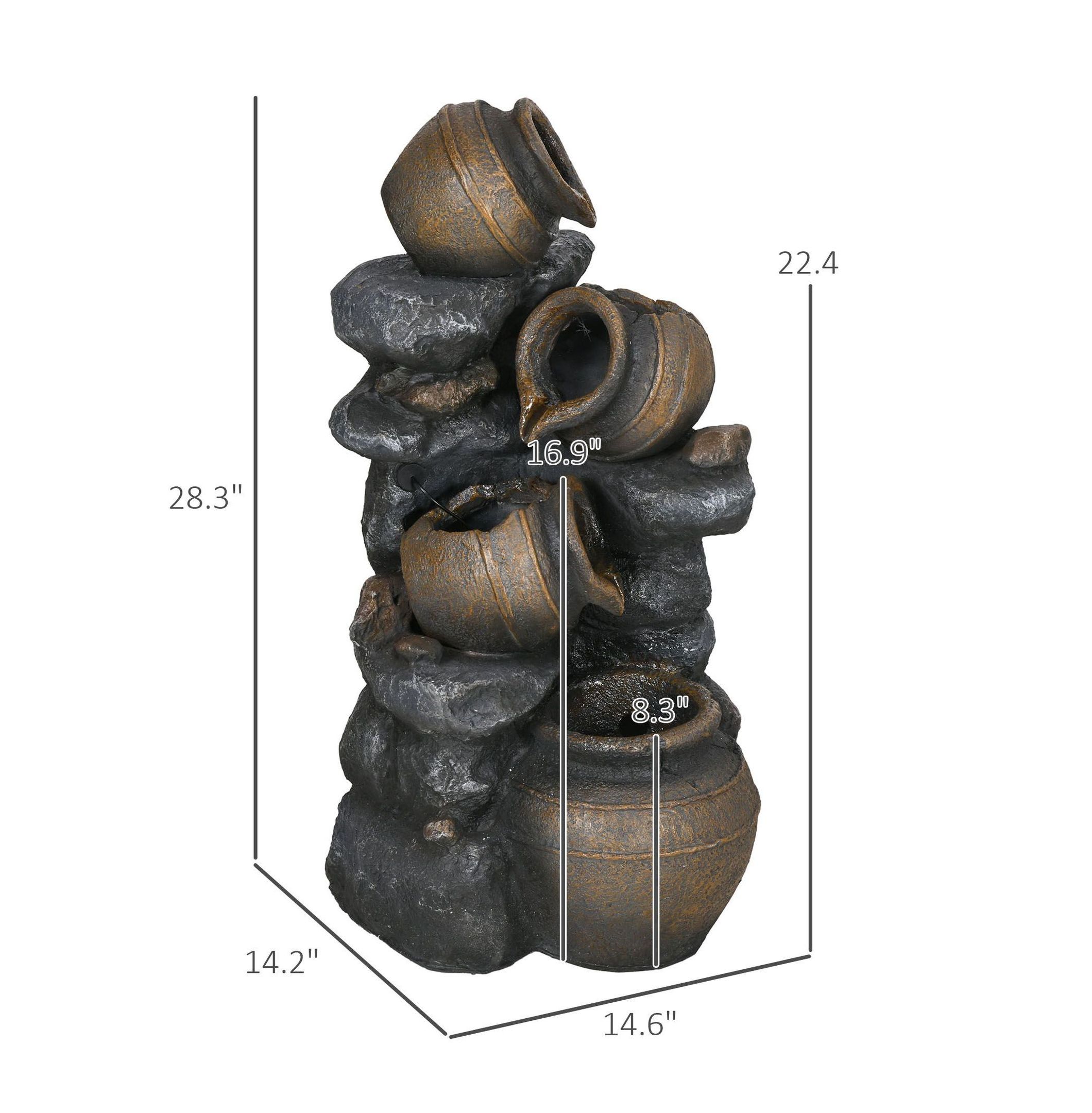 Solar Water Fountain 28.3" 4-Tier Outdoor Fountain with LED Lights, Resin Cascading Garden Decor