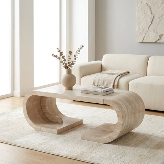 Curved Coffee Table with Hollow Base - Light Natural Engineered Wood