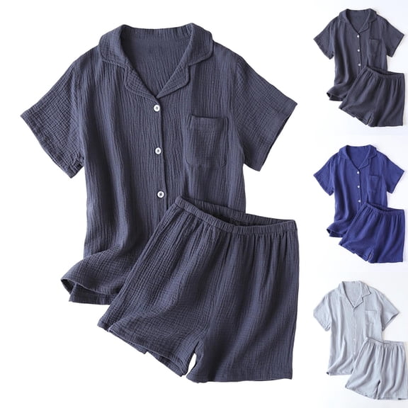 Bovxnpu Men's Pajamas Set Loungewear Sleepwear, Men Pajamas Set Short Sleeve Sleepwear Button-Down Pjs Set 2 Pieces Loungewear with Pockets