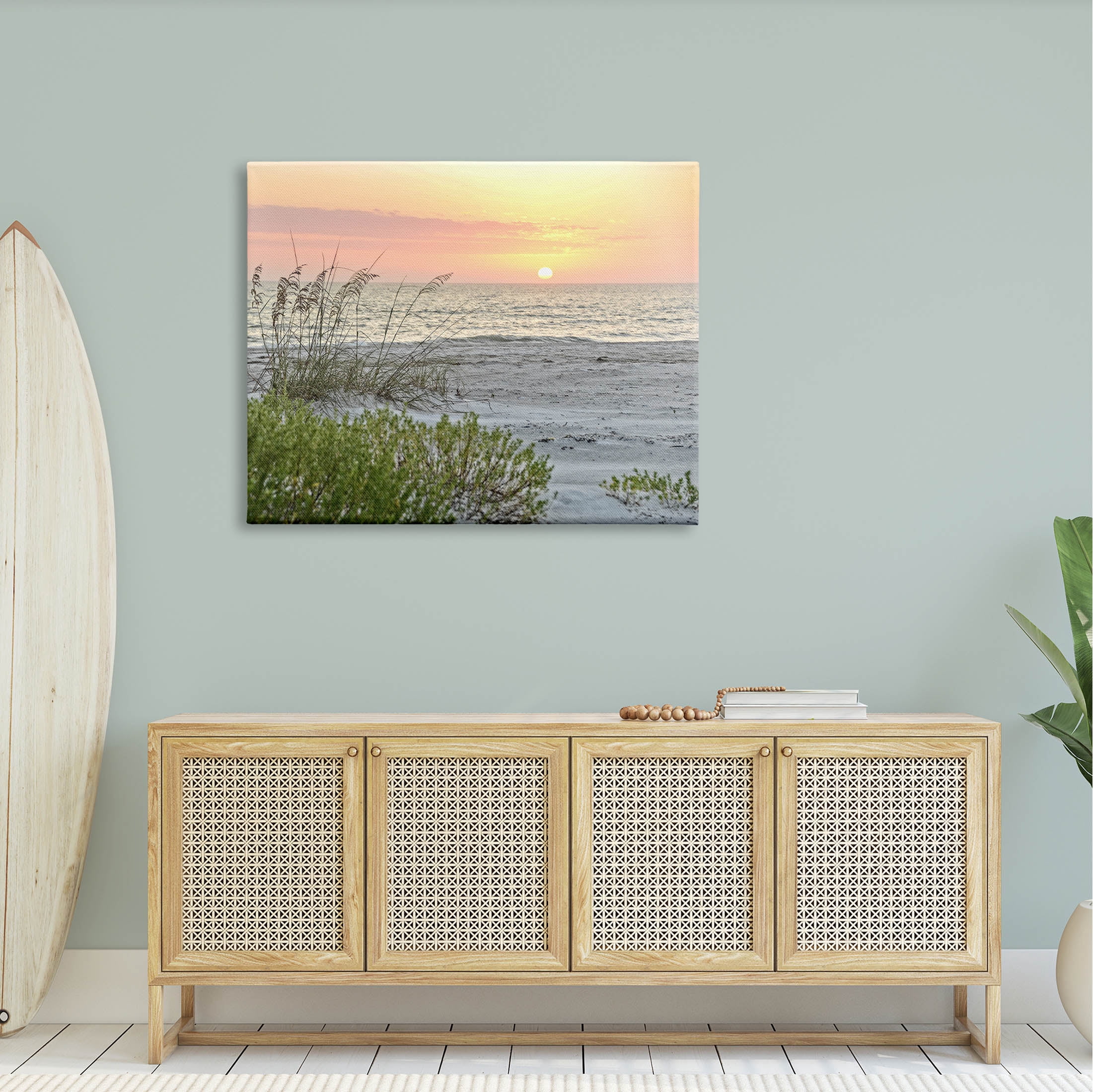 Stupell Industries Ocean Shore Reeds Sunset Horizon Photograph Gallery Wrapped Canvas Print Wall Art, Design by Mary Lou Photography