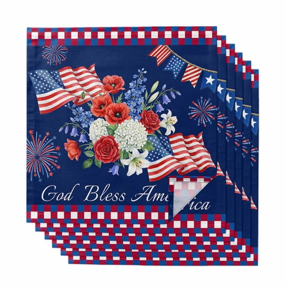 250th Anniversary Cloth Napkins, Independence Day Floral Navy Blue Washable and Reusable Dinner Napkins Set of 6, Table Napkin for Kitchen Party Birthday Wedding Hotel Housewarming 20"x20"
