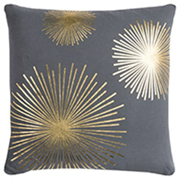 Rachel Kate Starburst 20" Poly Pillow with Cotton Cover-Gray/Metallic Gold