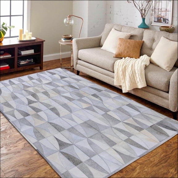 Artcore Artcore Rugs Modern Collection Geometrical Abstract Gray Hair on Hide, Leather Hide Rugs, 3 x 5, Handmade