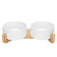 thumbnail image 1 of Spunkyjunky Cuenco De Cerámica Para Perros Y Gatos Con Soporte De Madera, Juego De Agua Y Comida Ponderada Con Esmalte Mate Antideslizante Para Gatos, Perros Medianos, 28,7 Onzas, 1 of 5