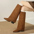 thumbnail image 2 of Womens Boots Knee High Chunky Low Heel Pointy Toe Long Tall Booties Women Trendy Casual Outdoor Dressy Winter Warm Shoes Brown 6.5, 2 of 10