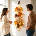thumbnail image 3 of katior Rustic Wooden Pumpkin Door Hanging with Warm LED Lights 21.7in, Harvest Fall Farmhouse Decor with Autumn Leaves for Porch Entryway, 3 of 5